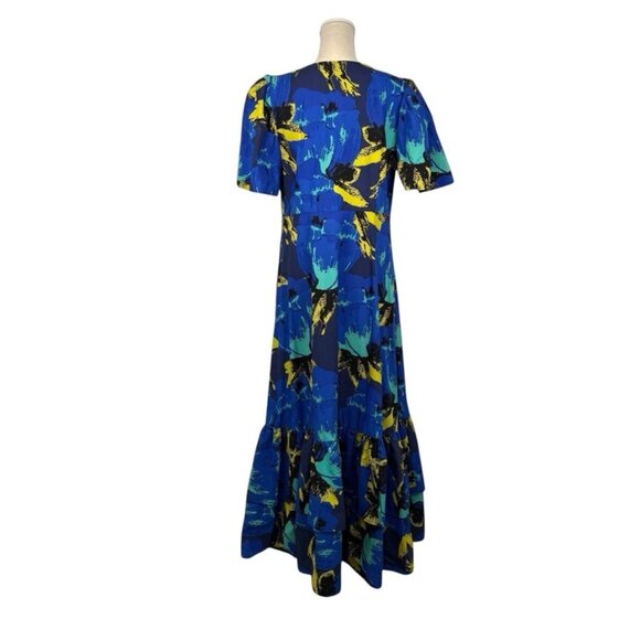 NWT Christopher John Rogers Womens Blue Floral Puff Sleeve Maxi Dress Size 14 - Picture 4 of 9